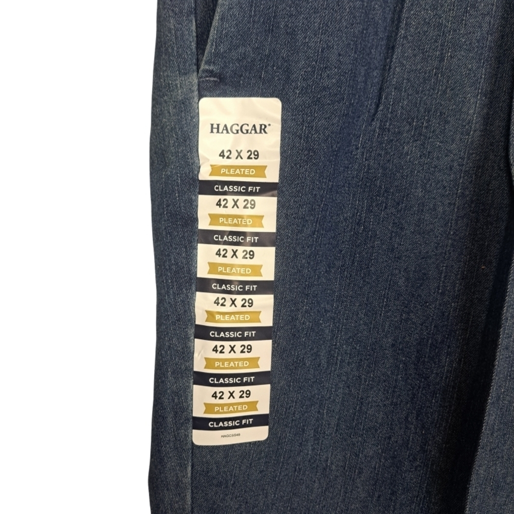 NWT Haggar Men's Pleated Premium Stretch Comfort Fabric Denim 42X29 - Picture 3 of 8